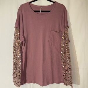 Free People sequined sheer long sleeve pocket Tee
